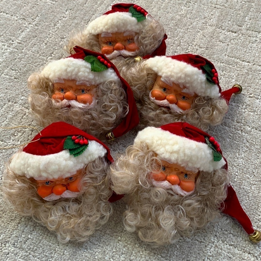 Bundle Set of Five Santa Ornament Faces Vibtage Kitsch